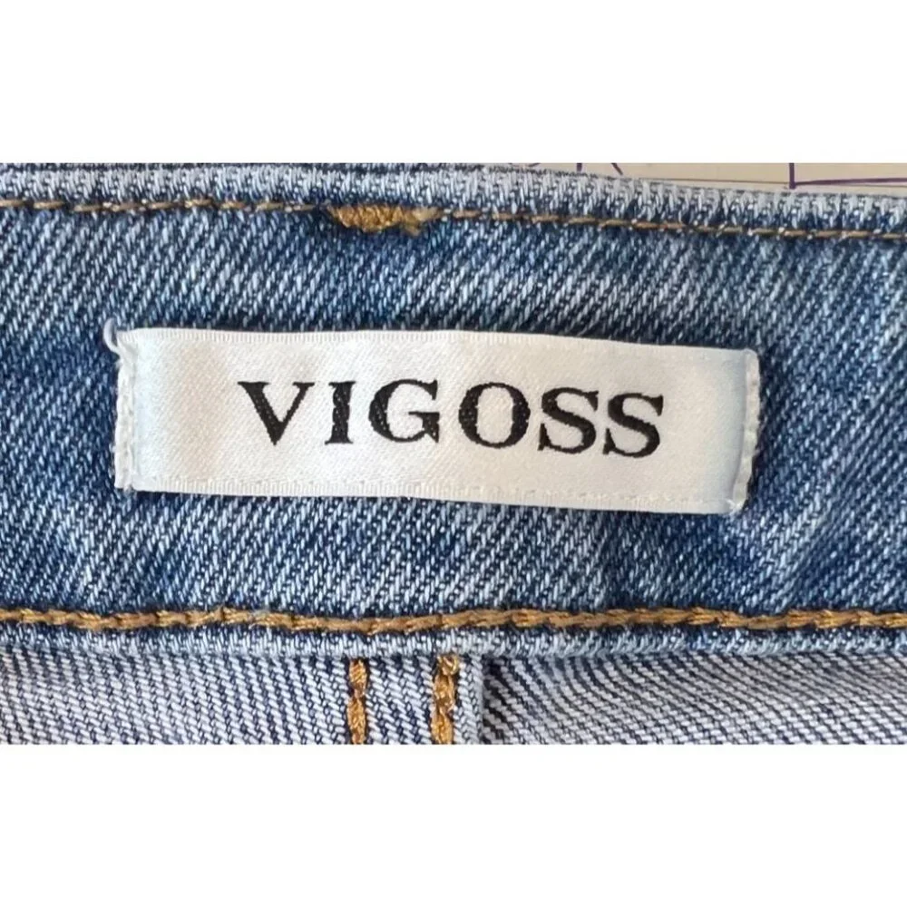 Vigoss Frankie Slim Straight Denim Jeans Size 28 Distressed Ripped Blue
